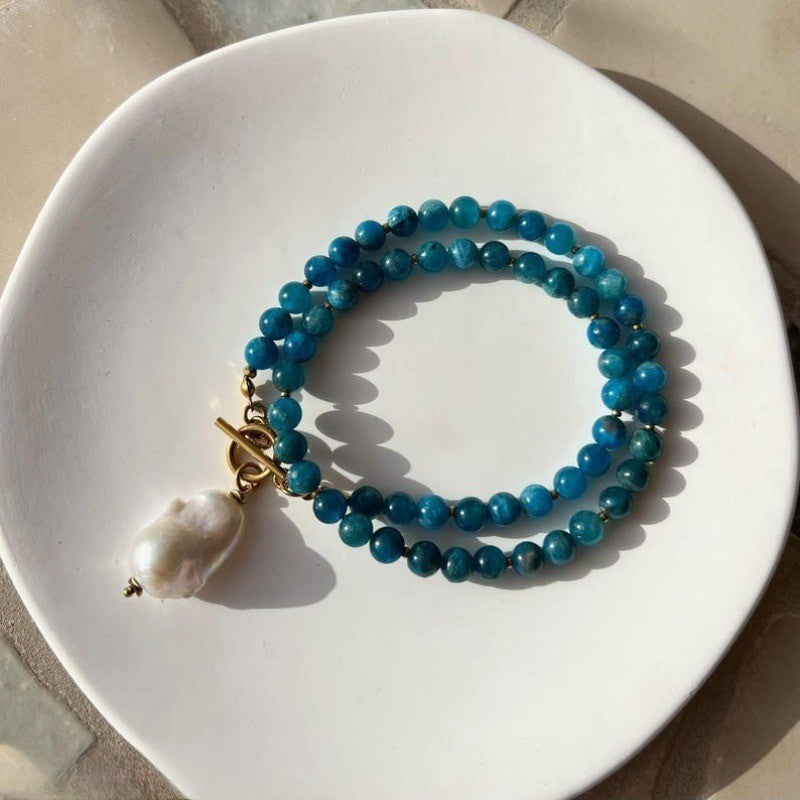 Blue Bead Baroque Pearl Necklace