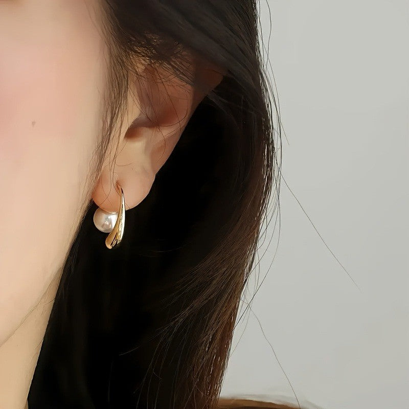 Gold Pearl Hoop Earrings