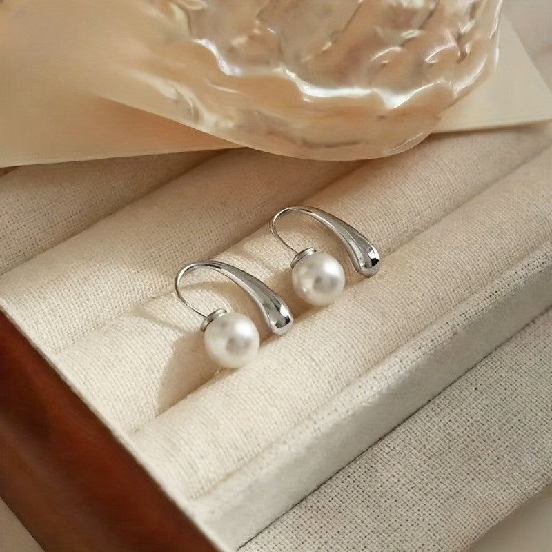 Gold Pearl Hoop Earrings