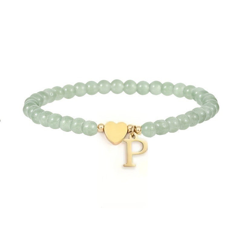 Green Crystal Initial Heart Bracelet