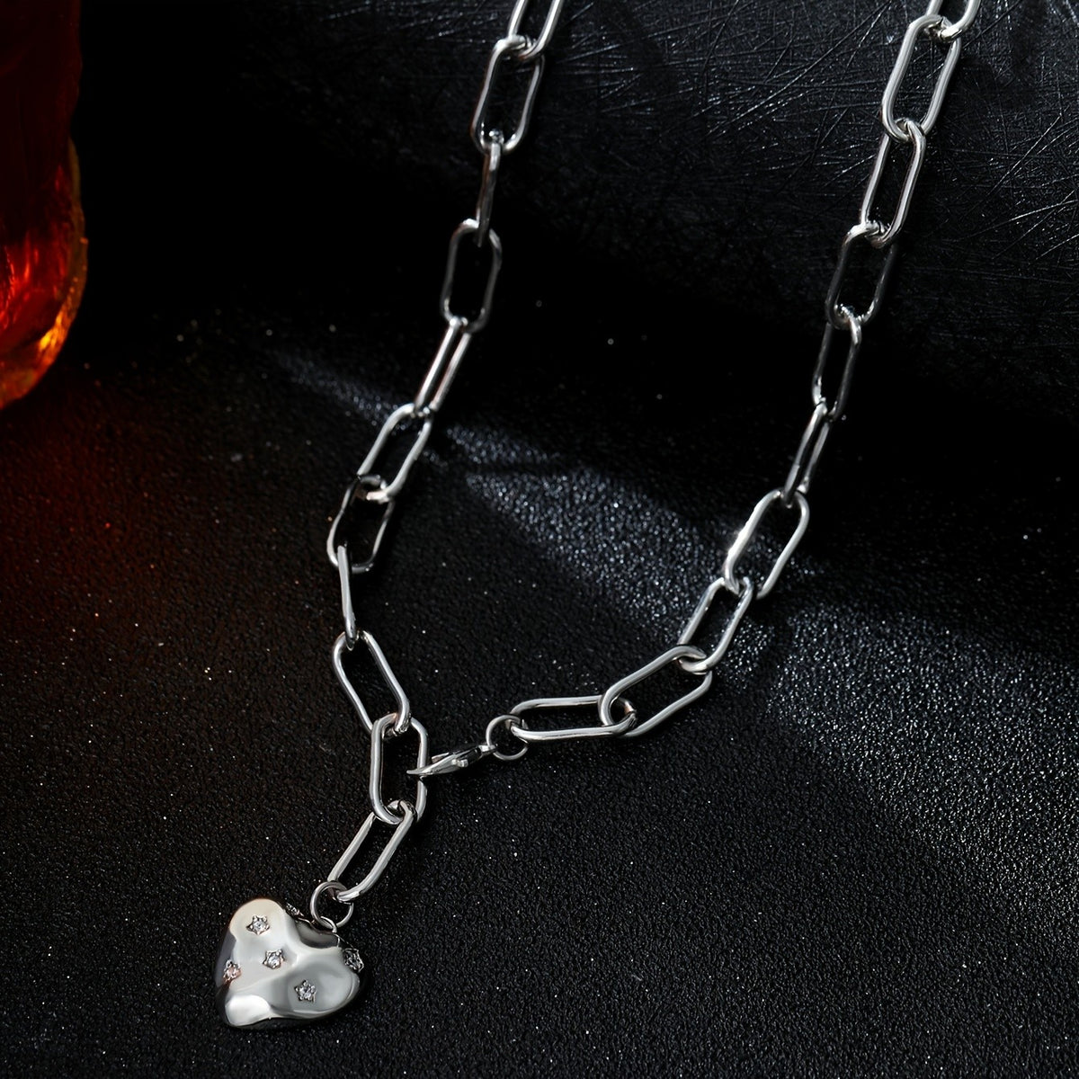 Zircon Star Heart Link Necklace