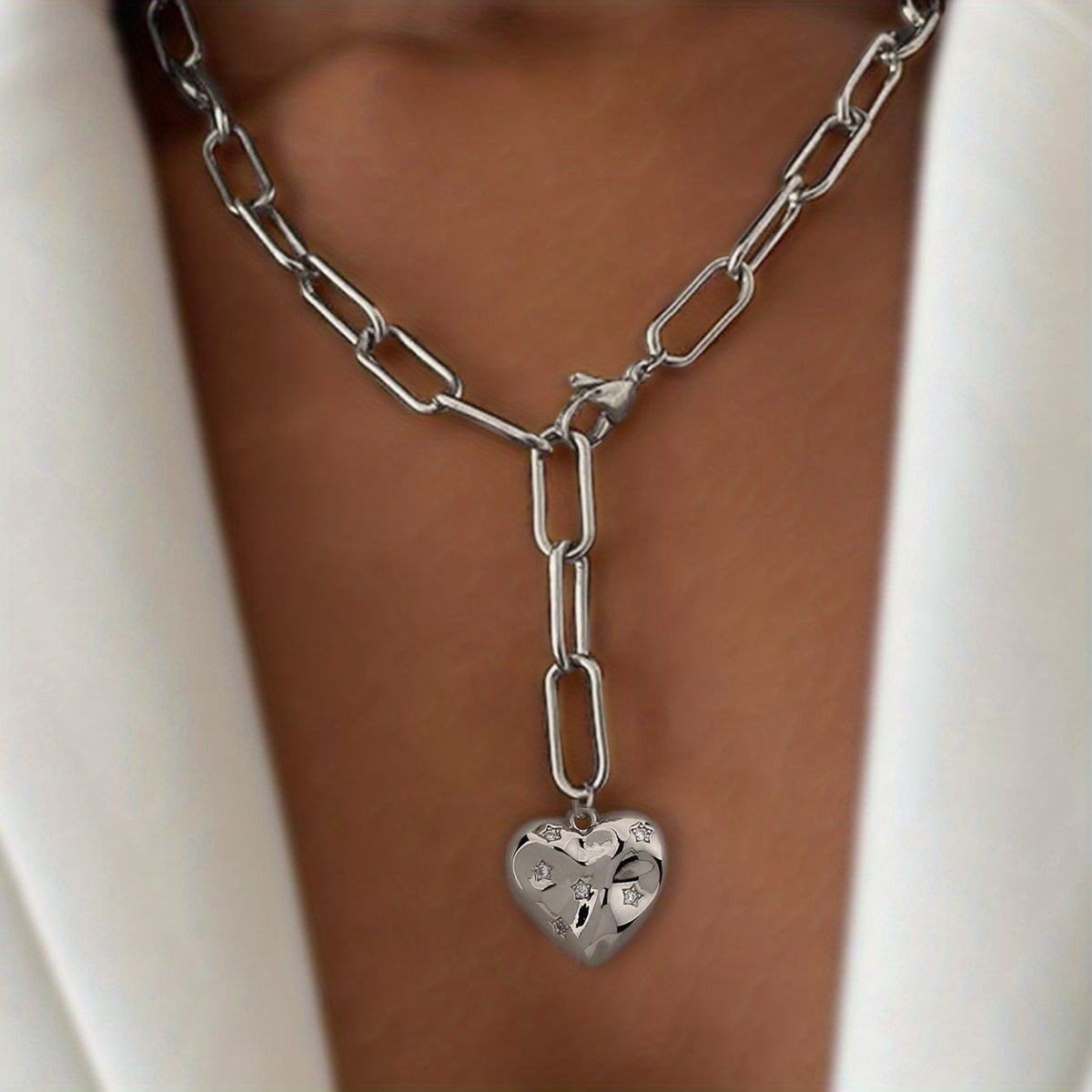Zircon Star Heart Link Necklace