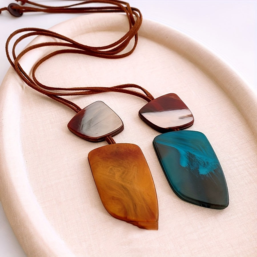 Marbled Acrylic Horn Pendant Necklace