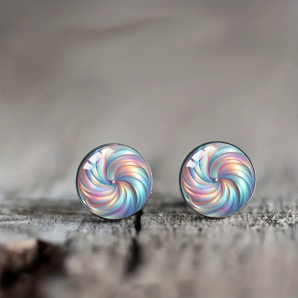 Iridescent Spiral Glass Stud Earrings