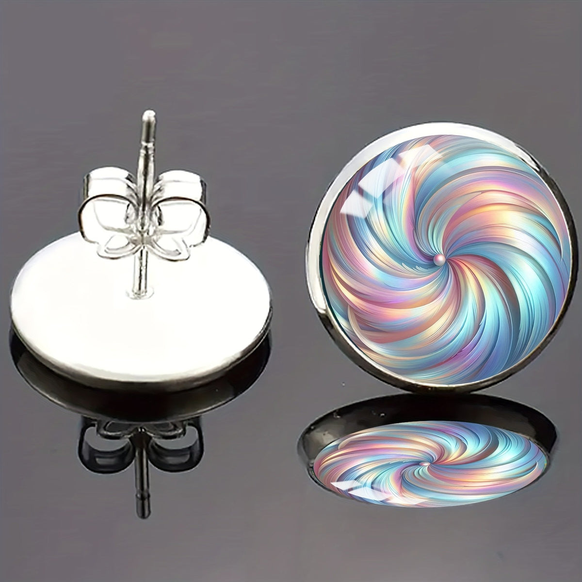 Iridescent Spiral Glass Stud Earrings