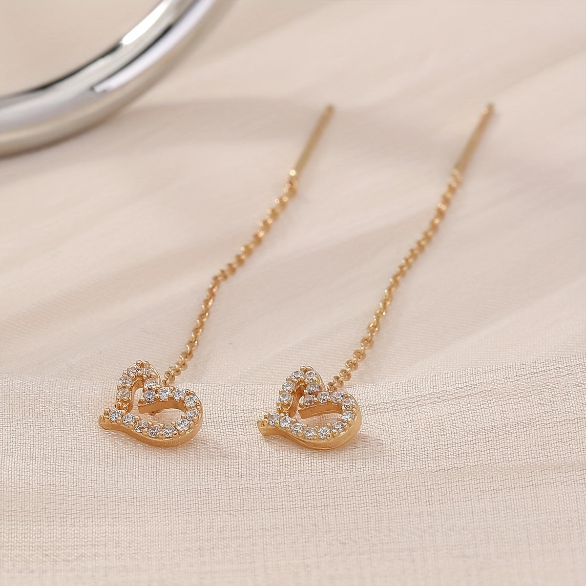 Crystal Heart Linear Drop Earrings
