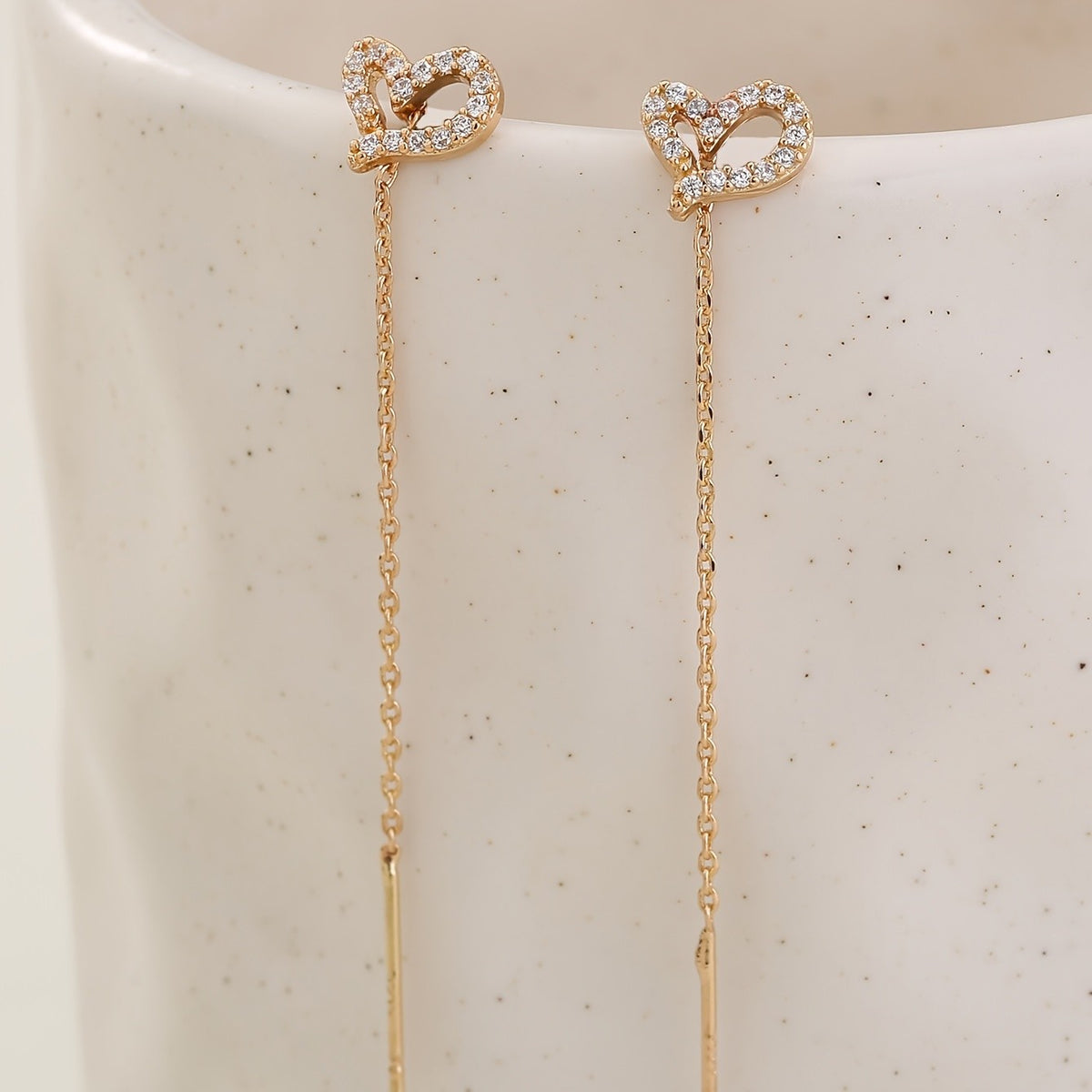 Crystal Heart Linear Drop Earrings