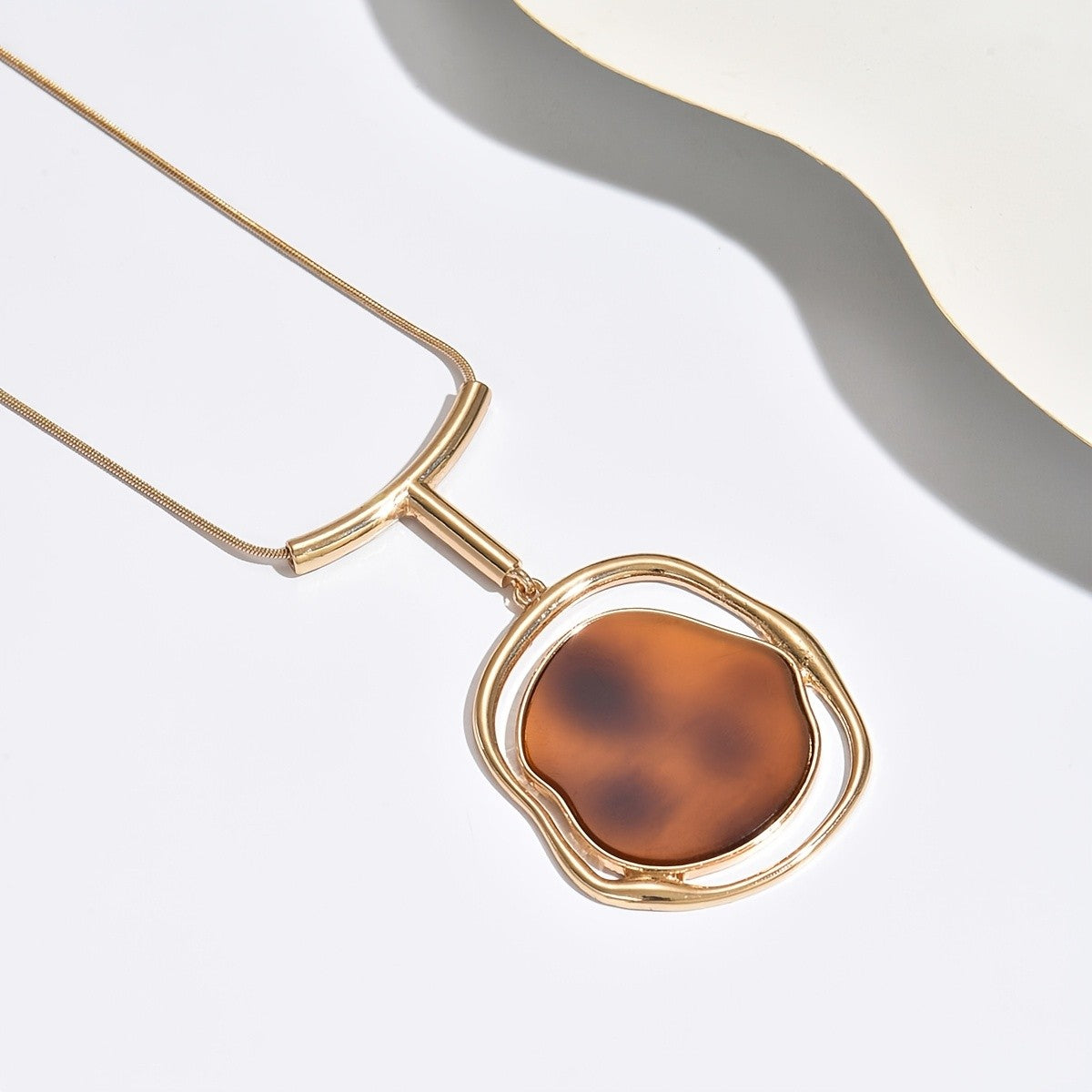 Amber Organic Shape Pendant Necklace