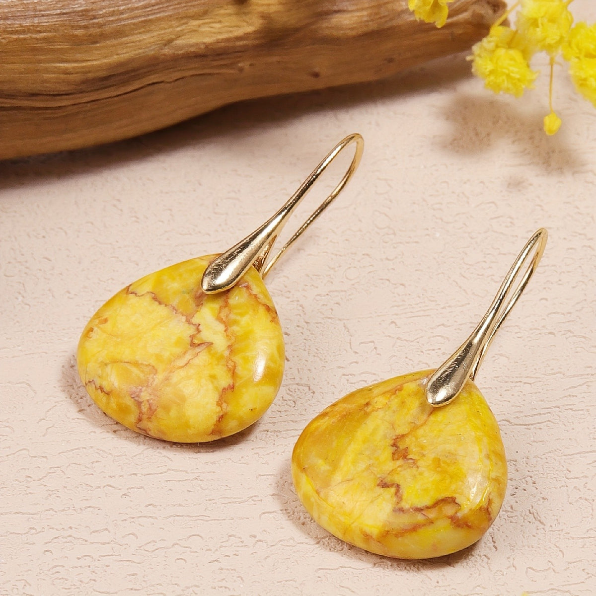 Yellow Stone Teardrop Earrings