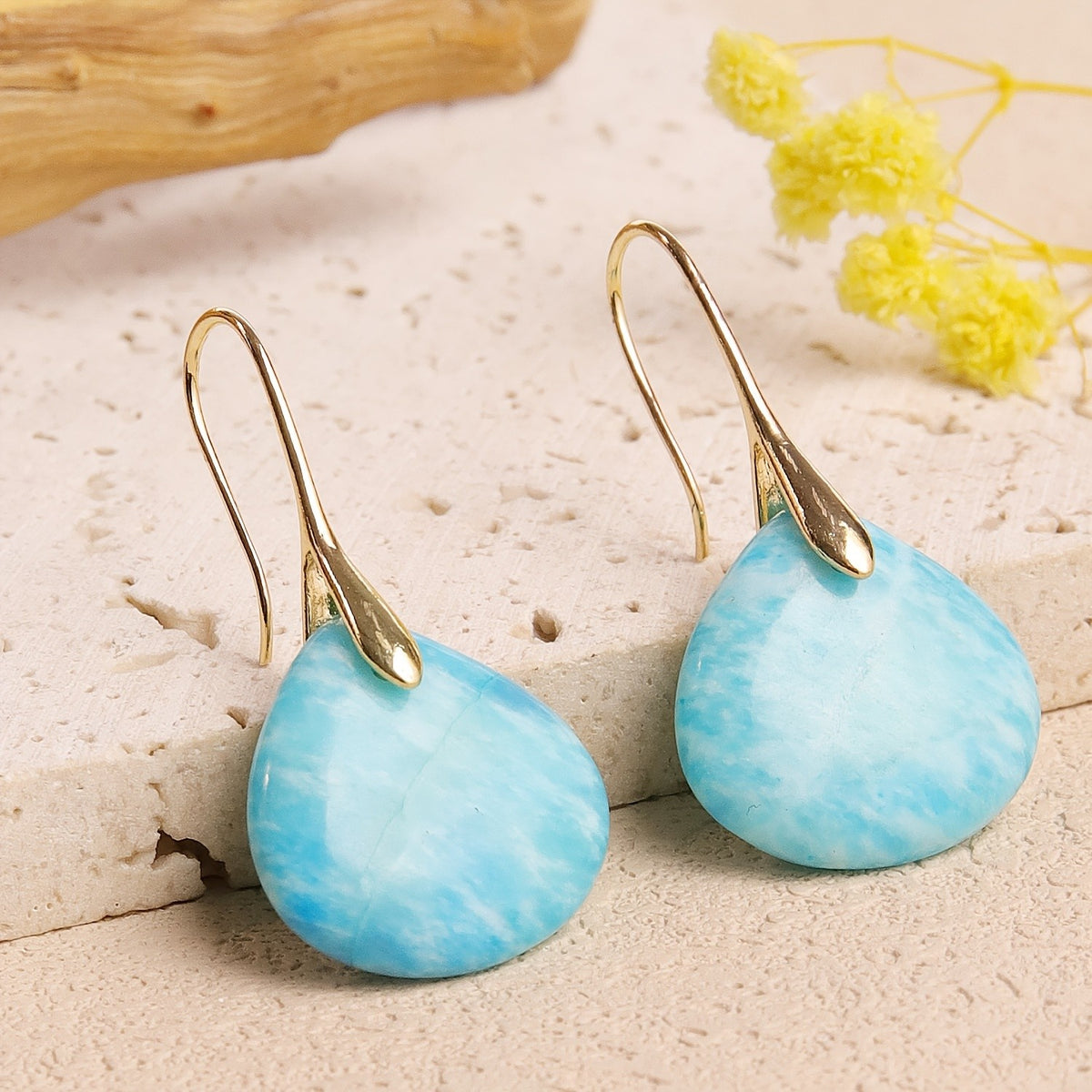 Yellow Stone Teardrop Earrings