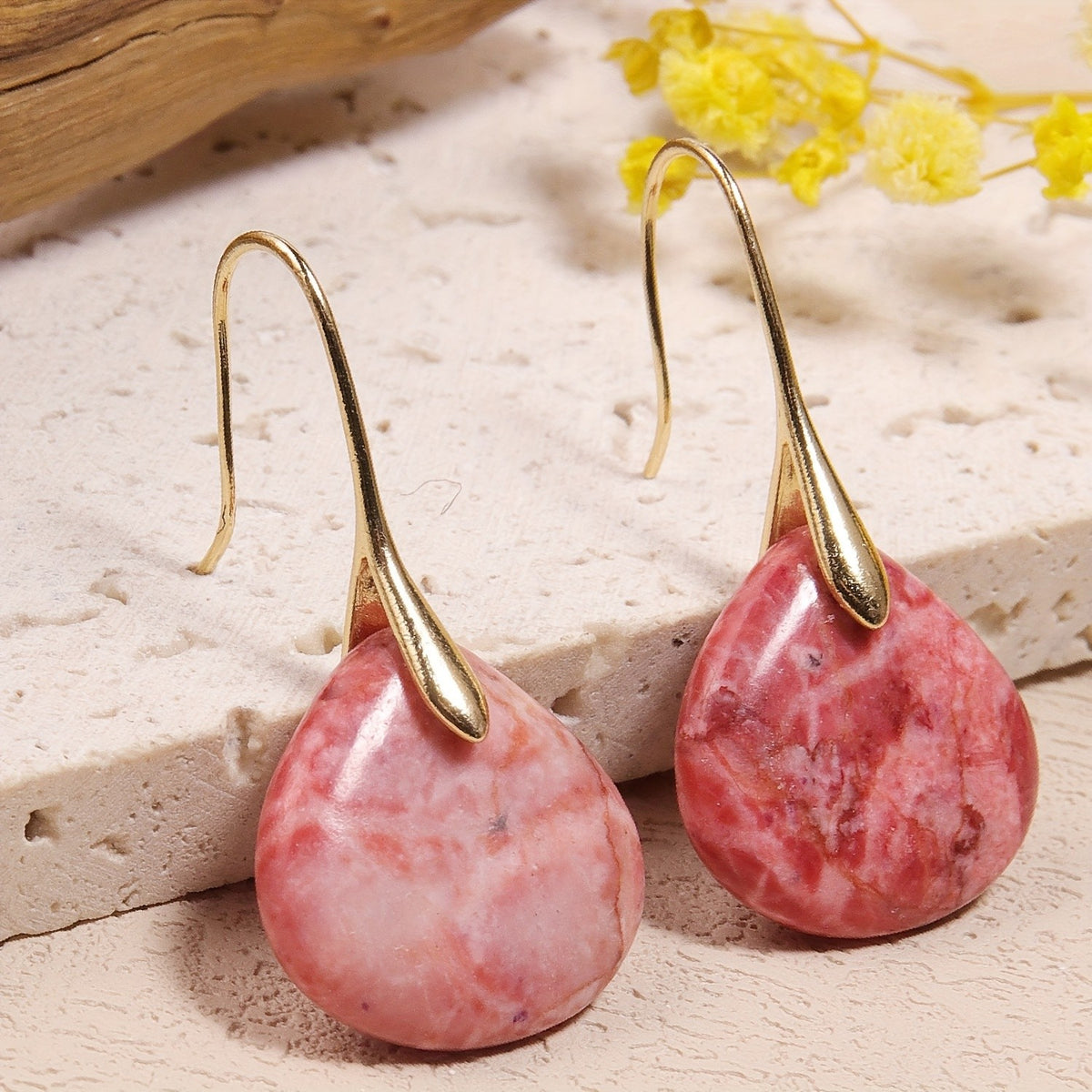 Yellow Stone Teardrop Earrings