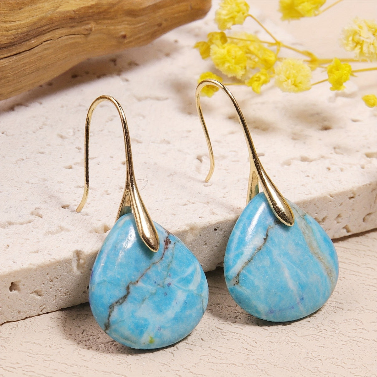 Yellow Stone Teardrop Earrings