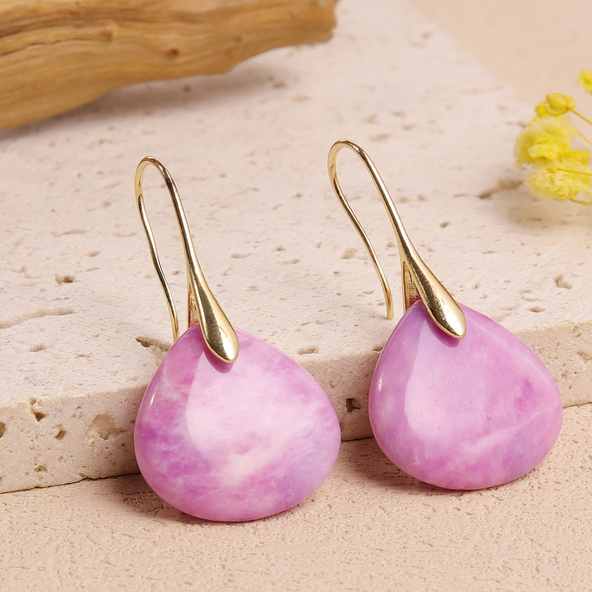 Yellow Stone Teardrop Earrings