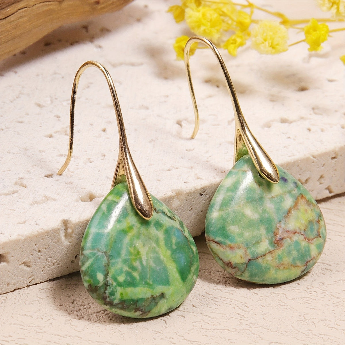 Yellow Stone Teardrop Earrings
