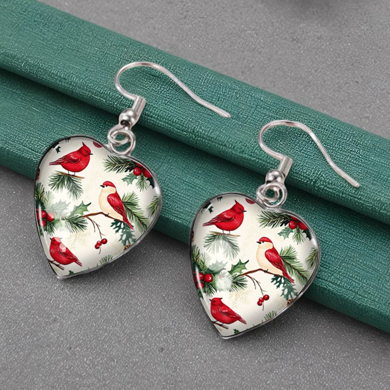 Winter Birds Heart Earrings