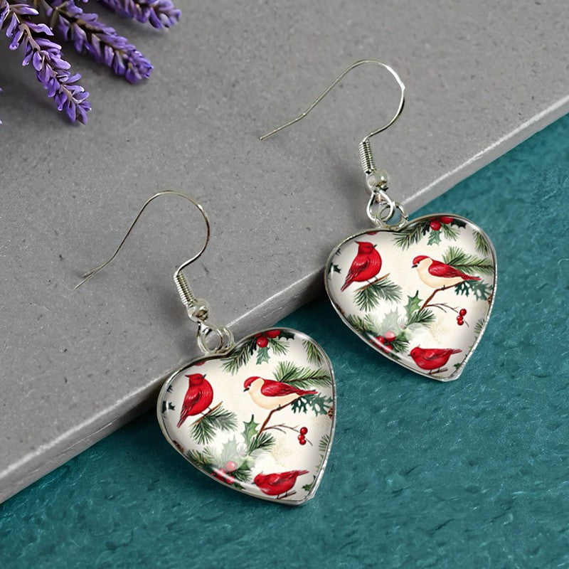 Winter Birds Heart Earrings