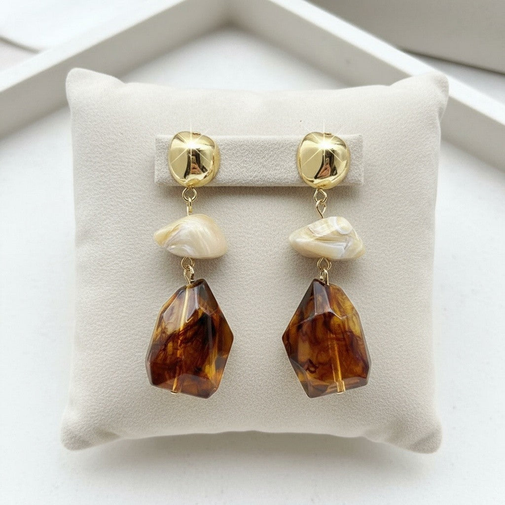 Tortoise Shell Geometric Drop Earrings