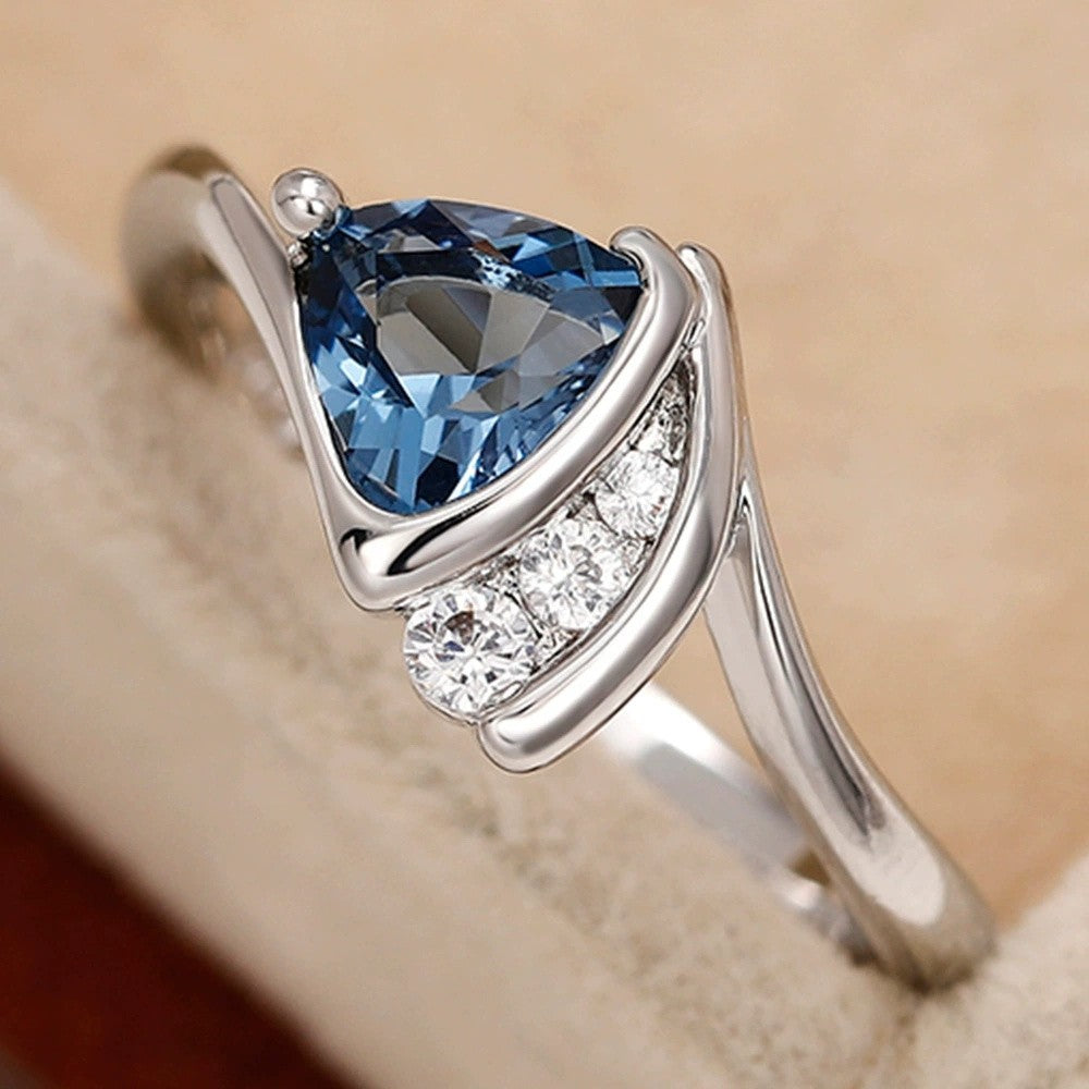 Blue Triangle Stone Ring