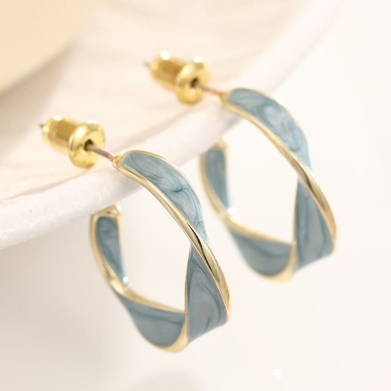 Blue Marble Twisted Hoop Earrings