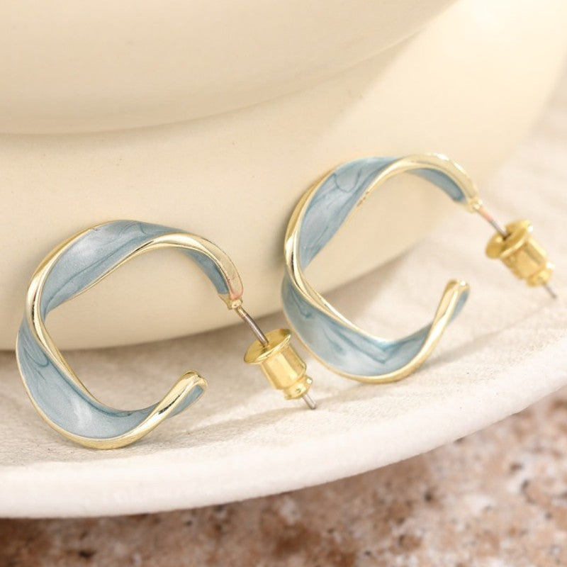 Blue Marble Twisted Hoop Earrings