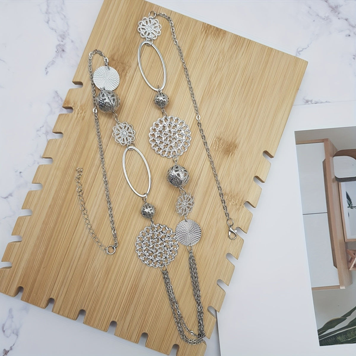 Geometric Disc & Oval Link Necklace