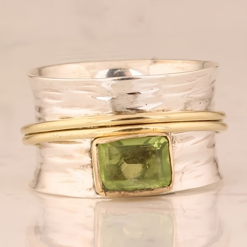 Hammered Two-Tone Green Square Ring