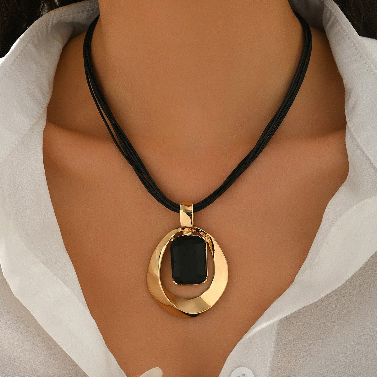 Square Gem Geometric Necklace