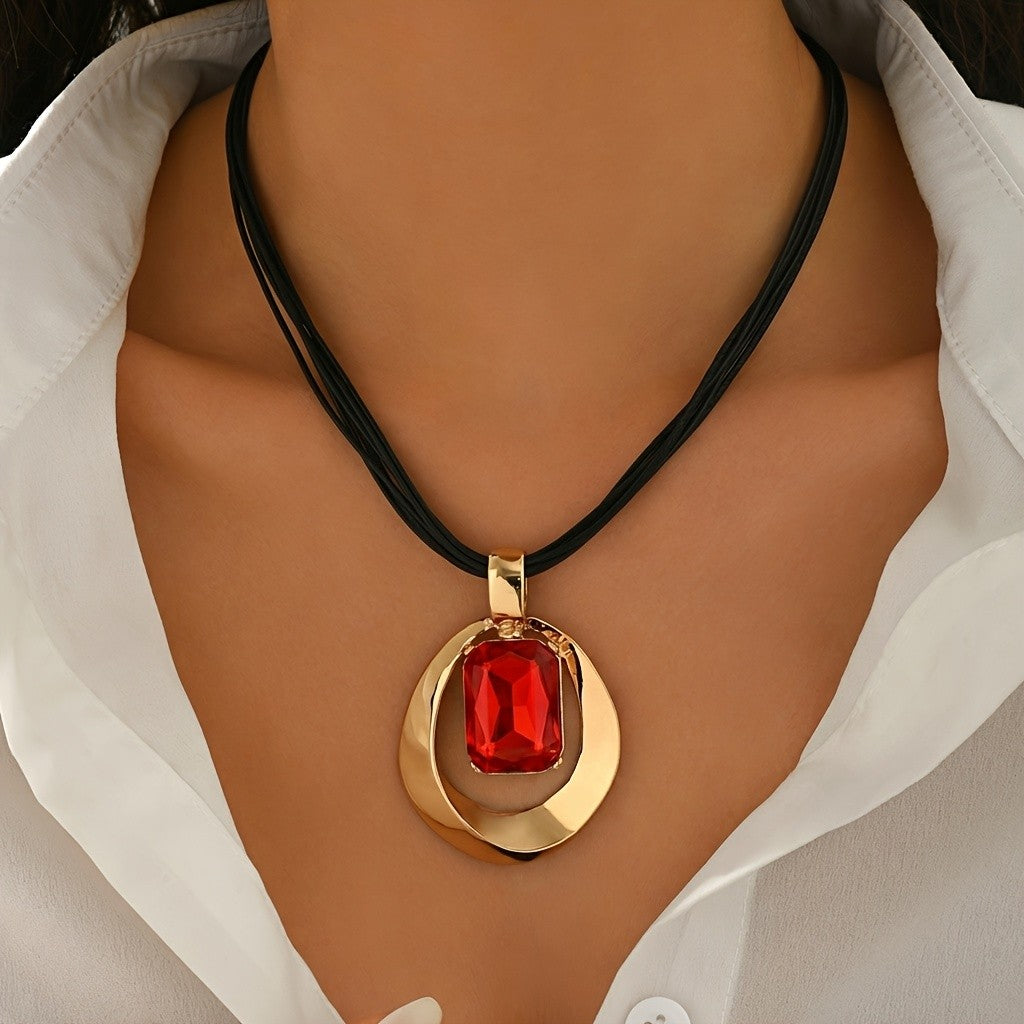 Square Gem Geometric Necklace