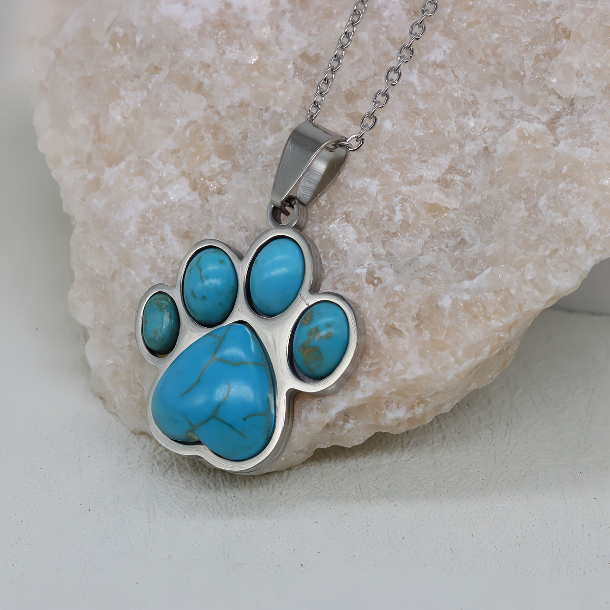 Turquoise Paw Print Necklace