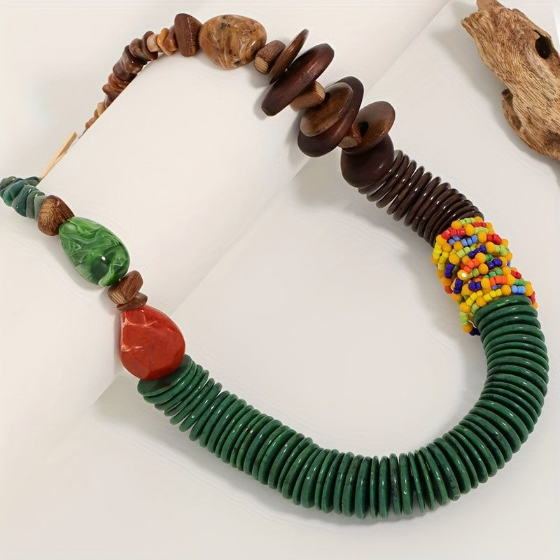 Multi-Color Bead & Wood Disc Necklace