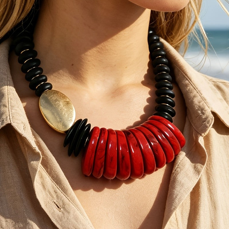 Red & Black Bead Statement Necklace