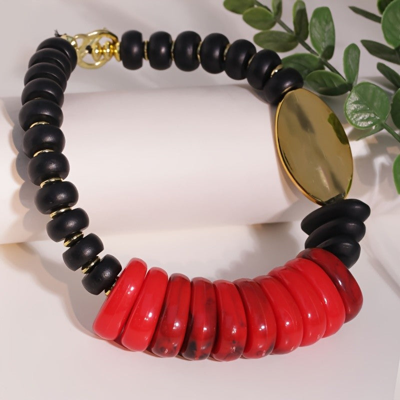Red & Black Bead Statement Necklace