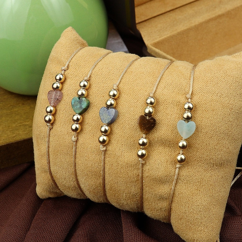 Natural Stone Heart Rope Bracelet Set