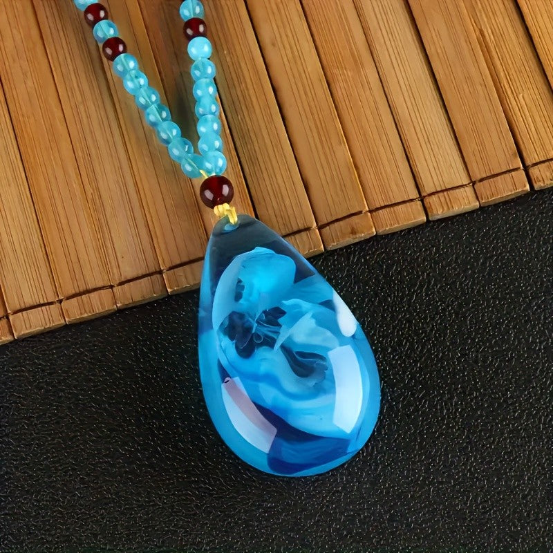 Blue Amber Water Drop Pendant