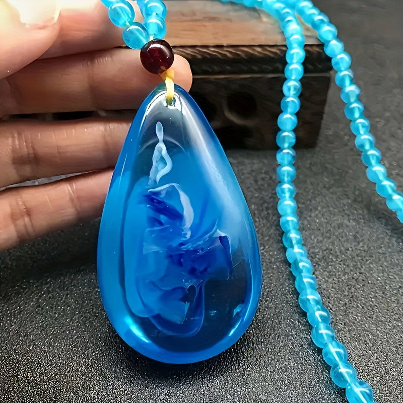 Blue Amber Water Drop Pendant
