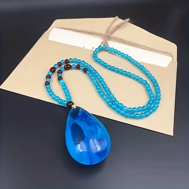 Blue Amber Water Drop Pendant