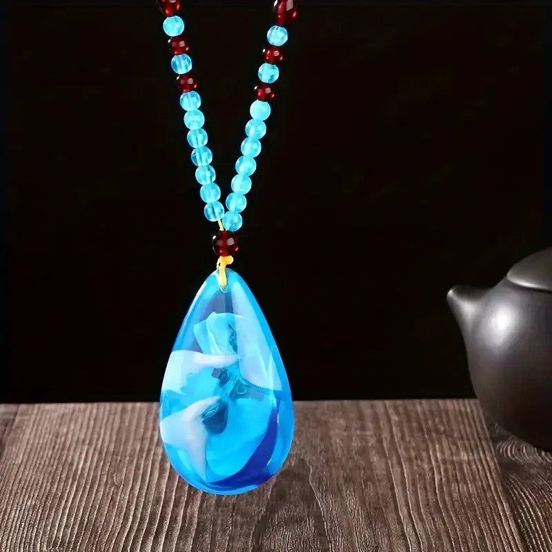 Blue Amber Water Drop Pendant