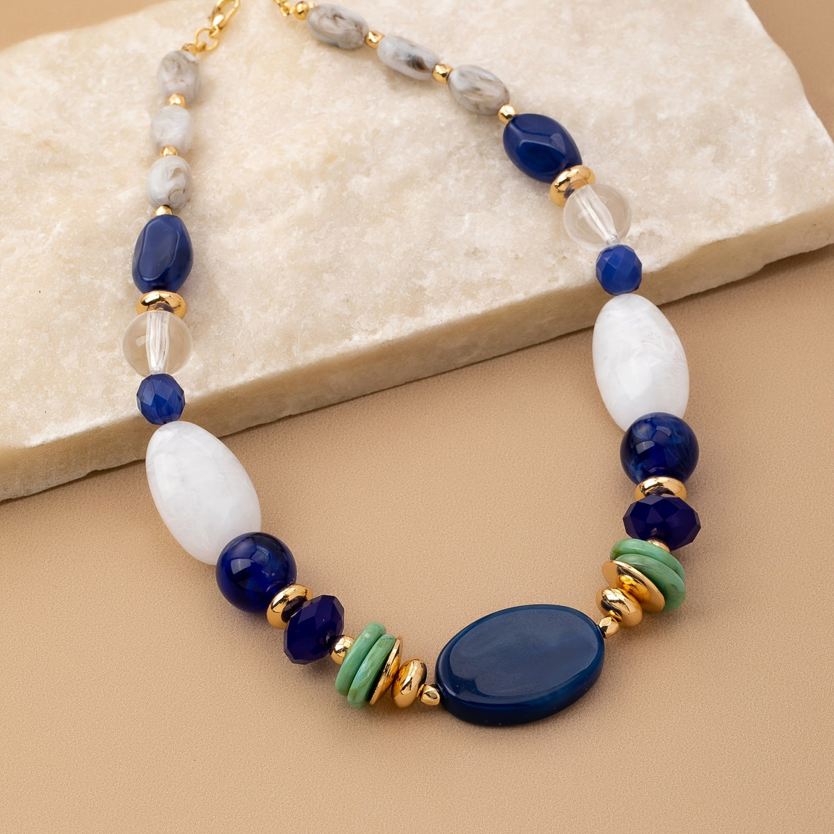 Blue & White Bead Statement Necklace