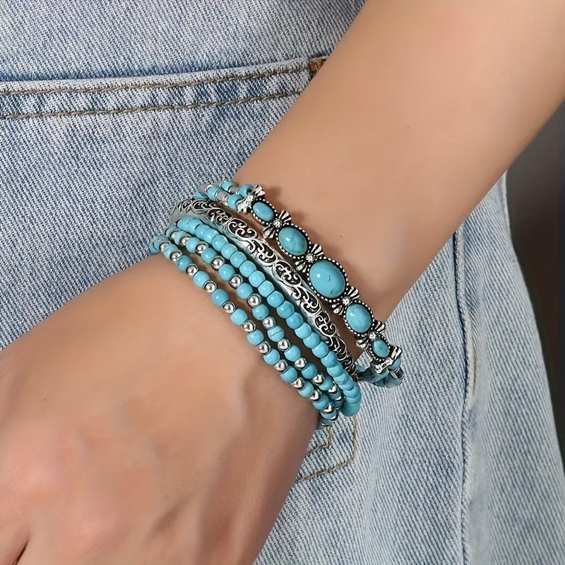 Turquoise Oval Stone Bracelet Set