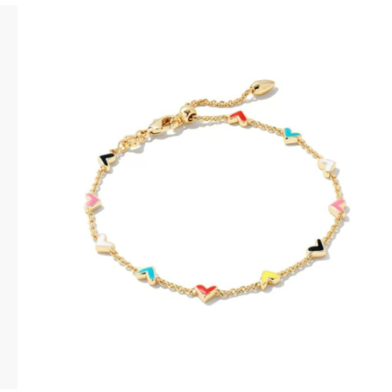 Multicolor Enamel Heart Chain Bracelet