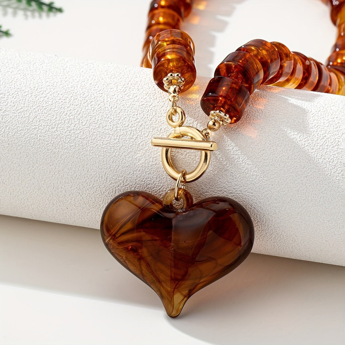 Brown Acrylic Heart Bead Necklace