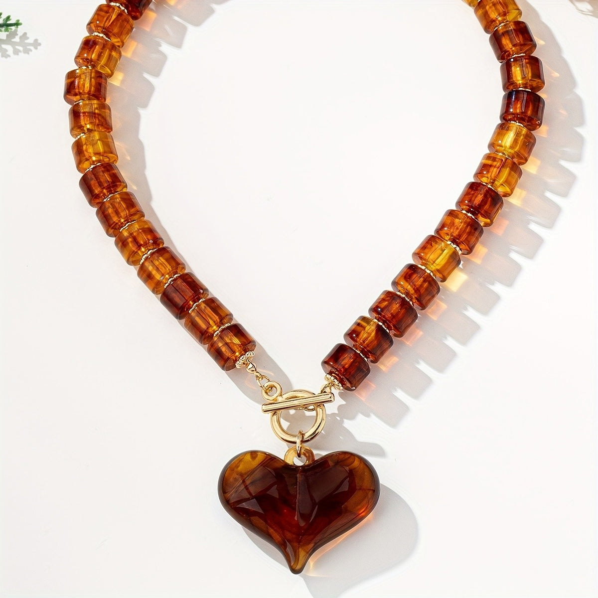 Brown Acrylic Heart Bead Necklace