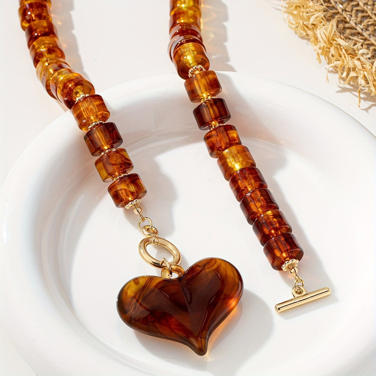 Brown Acrylic Heart Bead Necklace