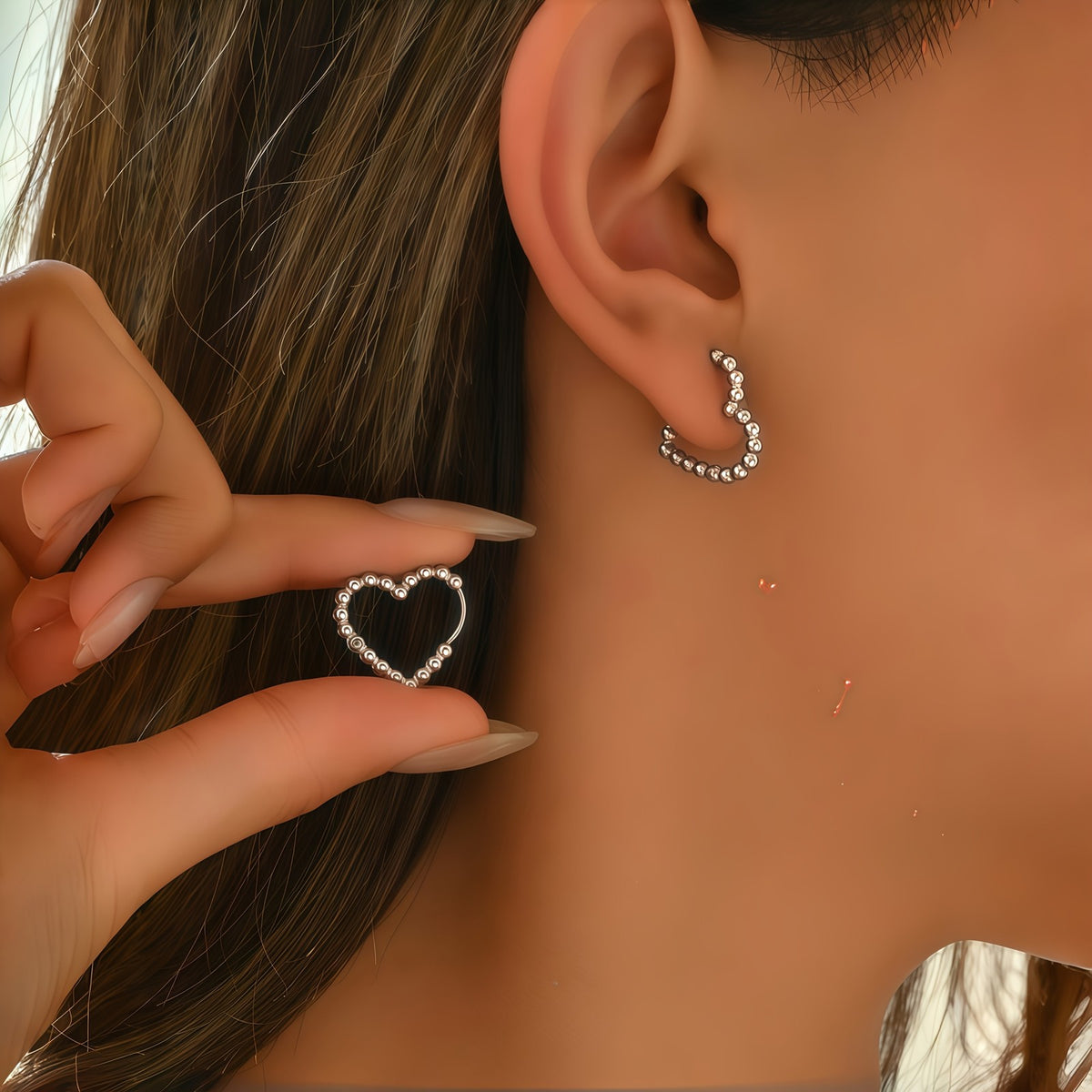 Beaded Heart Hoop Earrings