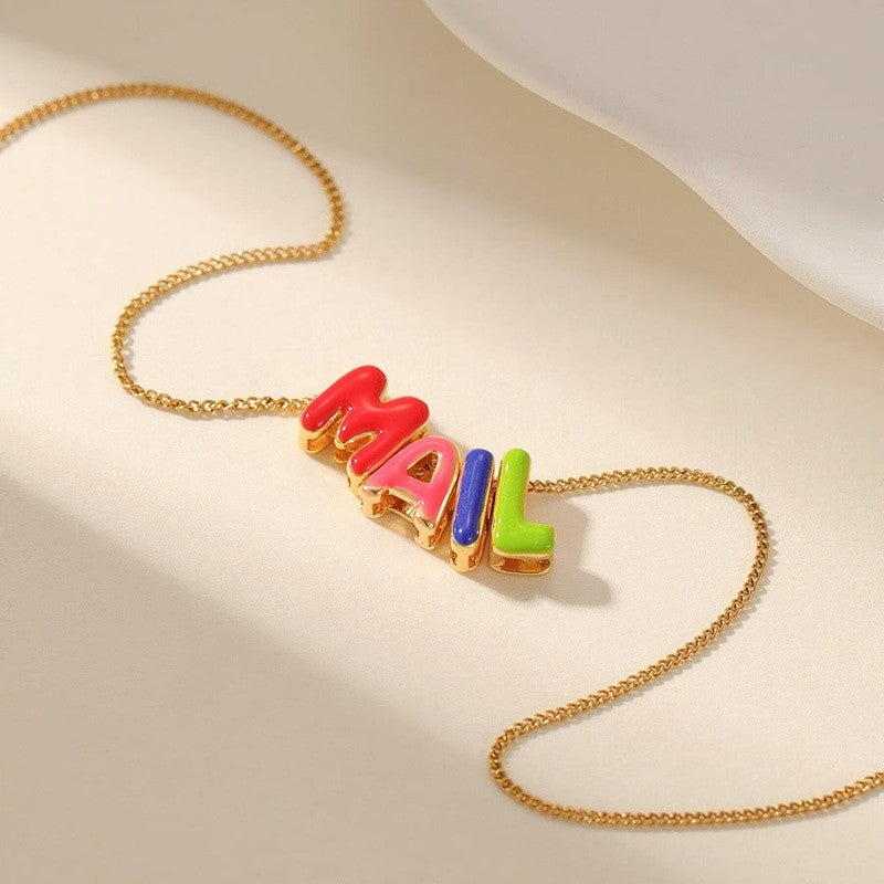 Colorful Enamel Bubble Letter Necklace