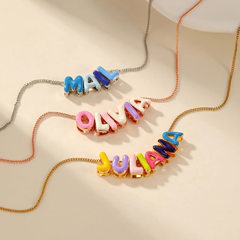 Colorful Enamel Bubble Letter Necklace