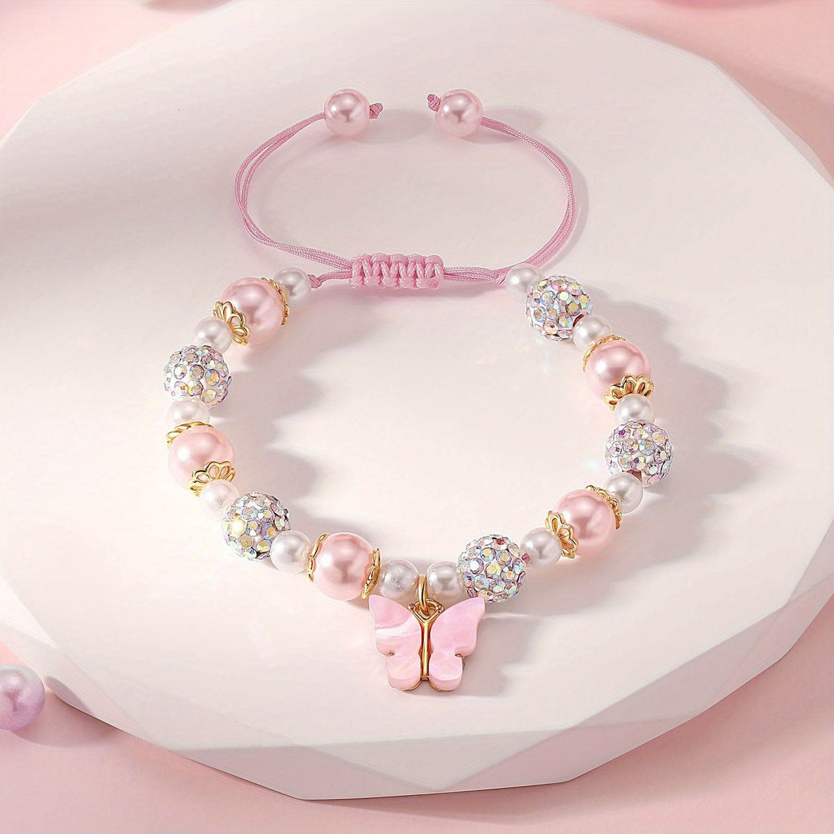 Pink Butterfly Pearl Bracelet