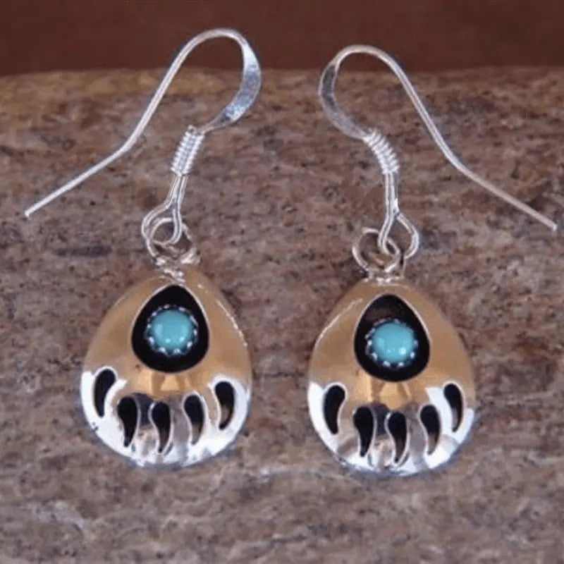 Turquoise Bear Paw Drop Earrings