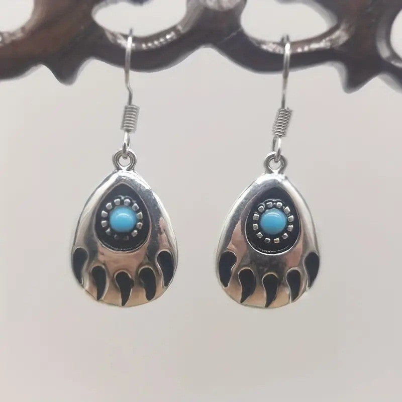 Turquoise Bear Paw Drop Earrings