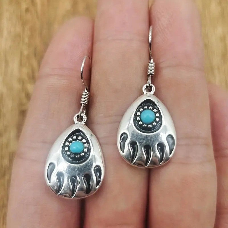 Turquoise Bear Paw Drop Earrings